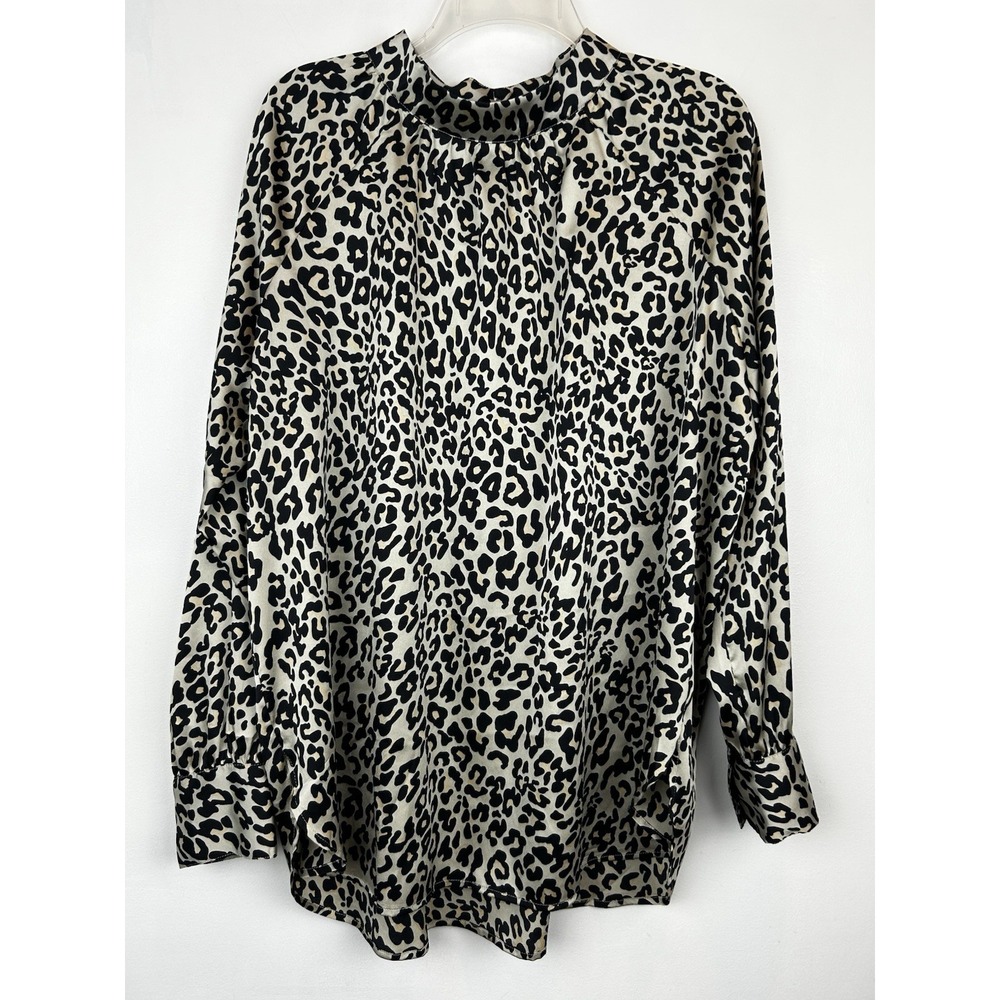 Loft Top Womens Large Animal Print Blouse Long Sleeves Office Career